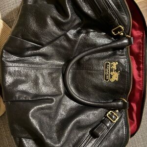 Coach Black Leather Patch on Red Satin Interior